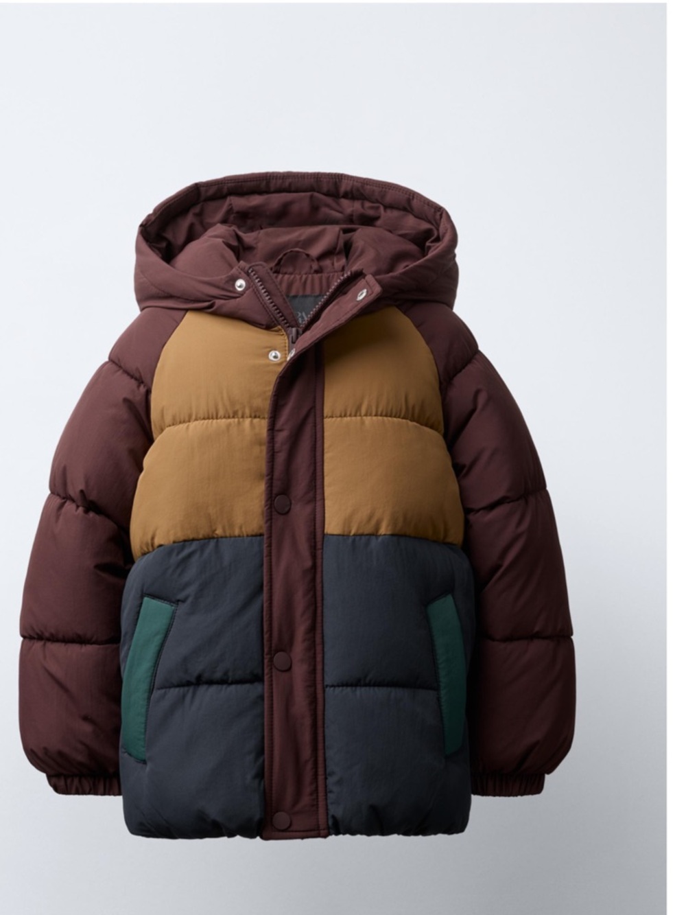 Zara colorblock puffer jacket size 4 Burgundy, mustard & navy